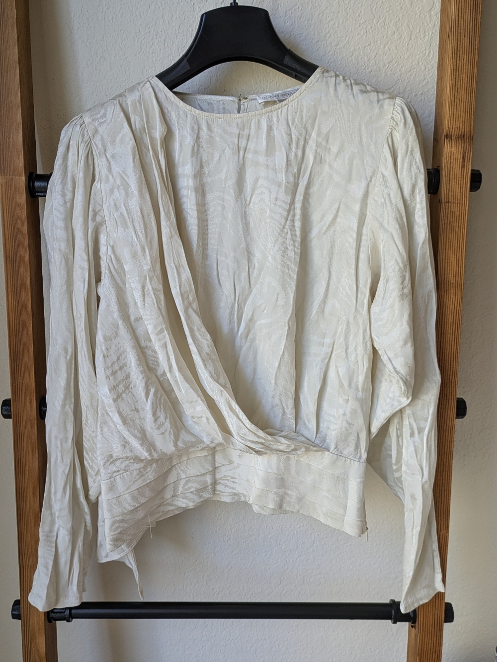 Ronny Kobo Collection Cream Draped Wrap-Front Long Sleeve Blouse With Cape